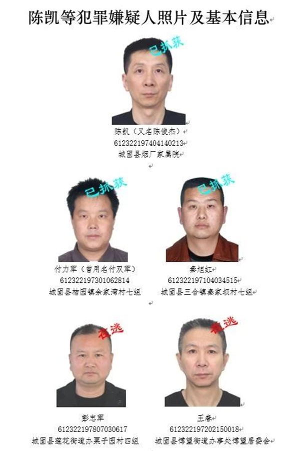 城固公安公开征集陈凯等人犯罪组织违法犯罪线索